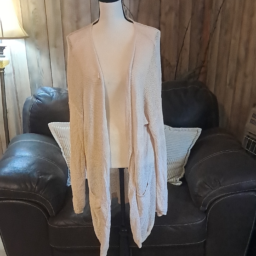 Women's Cream Open-Front Loose Knit Sweater Size 2XL